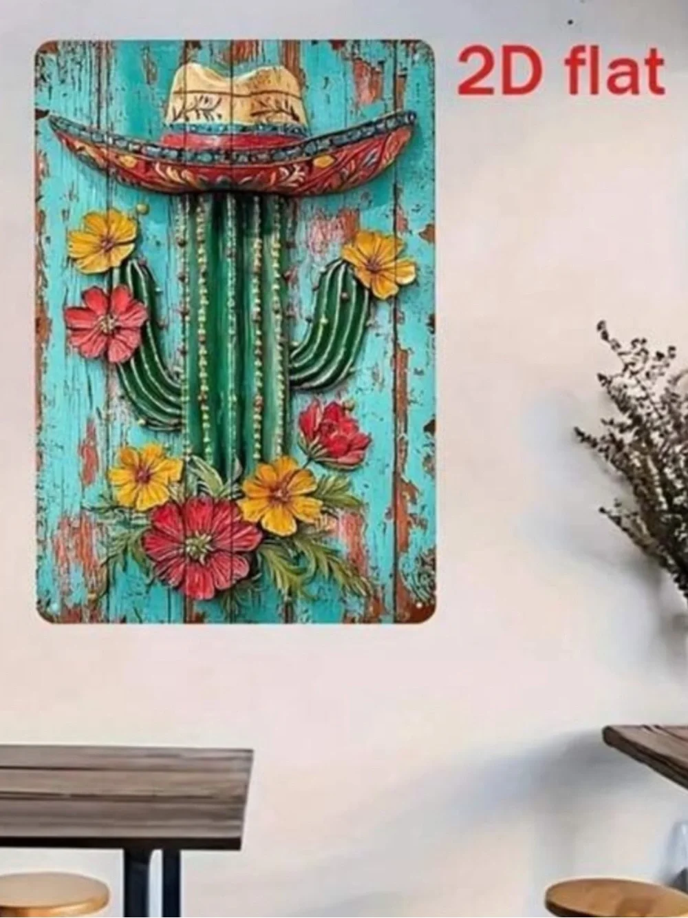 Colorful Cactus Sombrero Wall Art NEW 🏷️